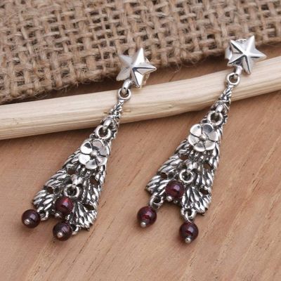 Alternate image for Sterling and Garnet Holiday Themed Earrings Christmas Tree