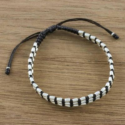 Alternate image for Dark Brown Macrame Bracelet with Silver 950 Beads Friendly Brown