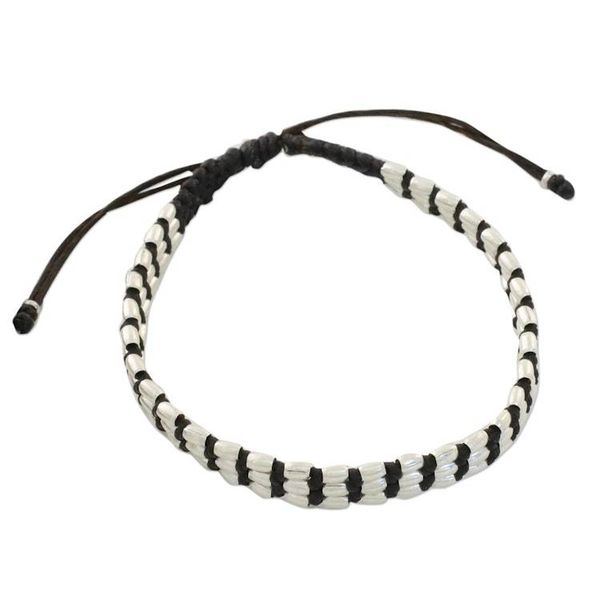 Alternate image for Dark Brown Macrame Bracelet with Silver 950 Beads Friendly Brown