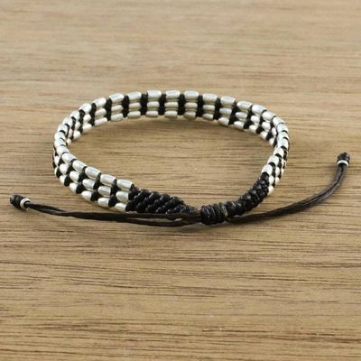 Alternate image for Dark Brown Macrame Bracelet with Silver 950 Beads Friendly Brown