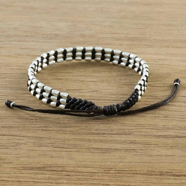 Alternate image for Dark Brown Macrame Bracelet with Silver 950 Beads Friendly Brown
