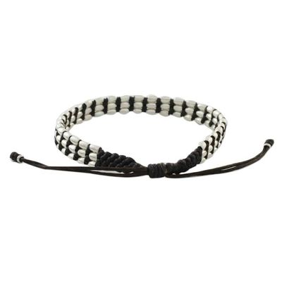 Alternate image for Dark Brown Macrame Bracelet with Silver 950 Beads Friendly Brown