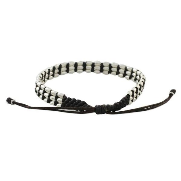 Alternate image for Dark Brown Macrame Bracelet with Silver 950 Beads Friendly Brown