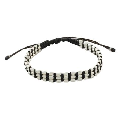 Alternate image for Dark Brown Macrame Bracelet with Silver 950 Beads Friendly Brown