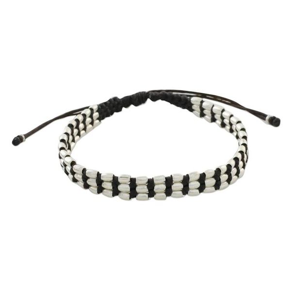 Alternate image for Dark Brown Macrame Bracelet with Silver 950 Beads Friendly Brown
