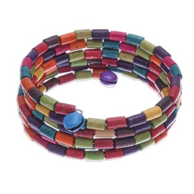 Alternate image for Multicolor Wood Cylinder Beaded Bracelet with Bells 1 In Confetti Spin