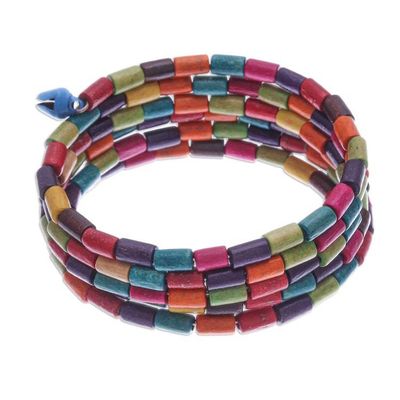 Alternate image for Multicolor Wood Cylinder Beaded Bracelet with Bells 1 In Confetti Spin