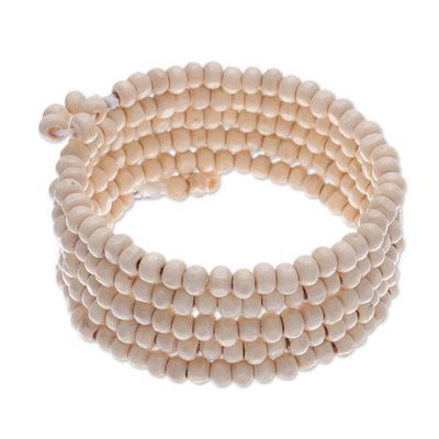 Alternate image for Off White Beaded Wood Wrap Bracelet with Bells 1 In Ivory Spin