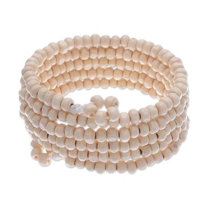 Alternate image for Off White Beaded Wood Wrap Bracelet with Bells 1 In Ivory Spin