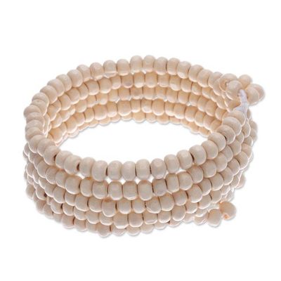 Alternate image for Off White Beaded Wood Wrap Bracelet with Bells 1 In Ivory Spin