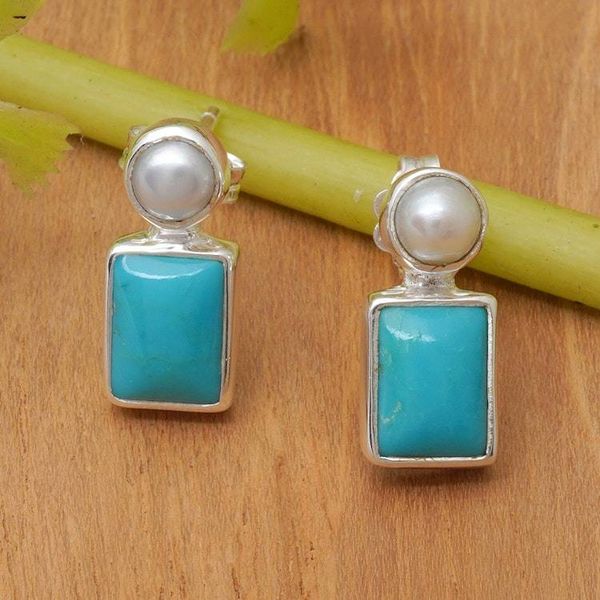Alternate image for Reconstituted Turquoise Cultured Pearl and Silver Earrings Sky Marvel