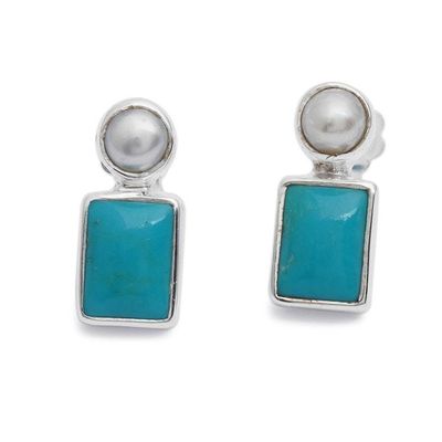 Alternate image for Reconstituted Turquoise Cultured Pearl and Silver Earrings Sky Marvel
