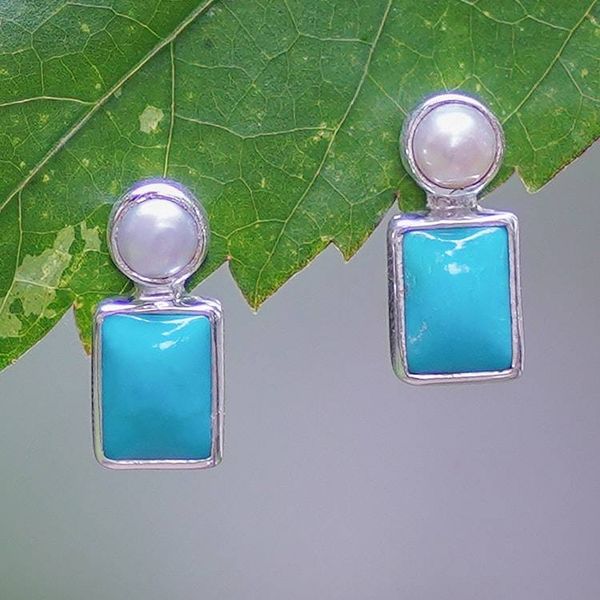 Alternate image for Reconstituted Turquoise Cultured Pearl and Silver Earrings Sky Marvel