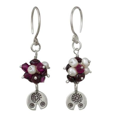 Alternate image for Karen Hill Tribe Floral Silver Pearls and Garnet Earrings Karen Roses