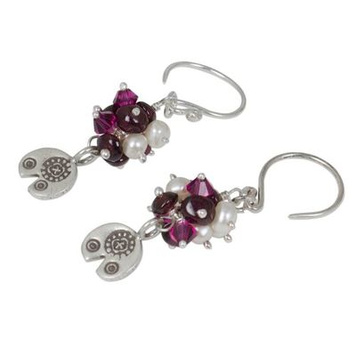 Alternate image for Karen Hill Tribe Floral Silver Pearls and Garnet Earrings Karen Roses