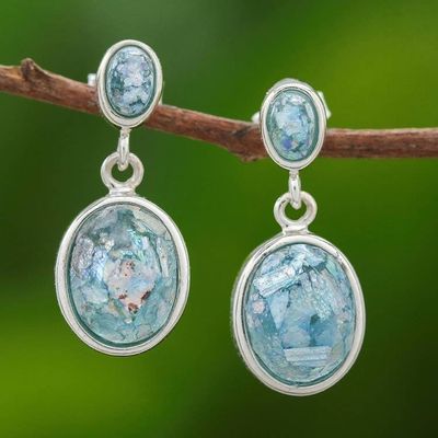 Alternate image for Oval Roman Glass Dangle Earrings from Thailand Romantic Ovals