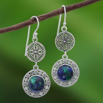 Alternate image for Handcrafted Azure-Malachite and Silver Filigree Earrings Eternal Sea