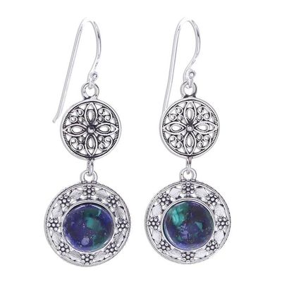 Alternate image for Handcrafted Azure-Malachite and Silver Filigree Earrings Eternal Sea