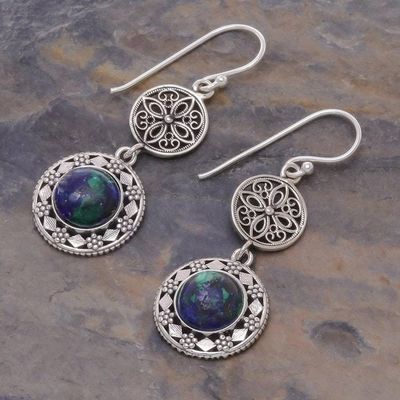 Alternate image for Handcrafted Azure-Malachite and Silver Filigree Earrings Eternal Sea