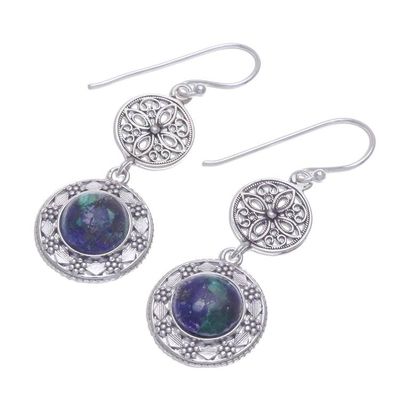 Alternate image for Handcrafted Azure-Malachite and Silver Filigree Earrings Eternal Sea