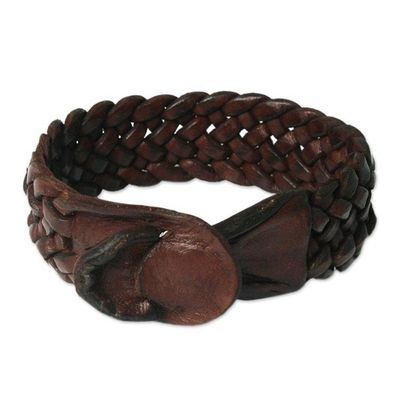 Alternate image for Handmade Unisex Leather Wristband Bracelet Bangkok Weave