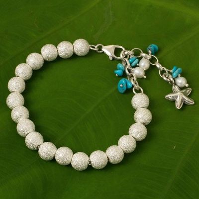Alternate image for Artisan Crafted Silver Bracelet with Starfish Charm Sparkling Waves