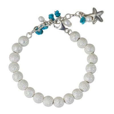 Alternate image for Artisan Crafted Silver Bracelet with Starfish Charm Sparkling Waves