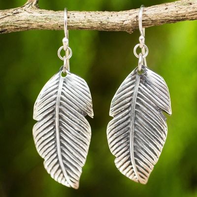 Alternate image for Sterling Silver Thai Tropical Leaf Earrings Handmade Jewelry Tropical Leaves