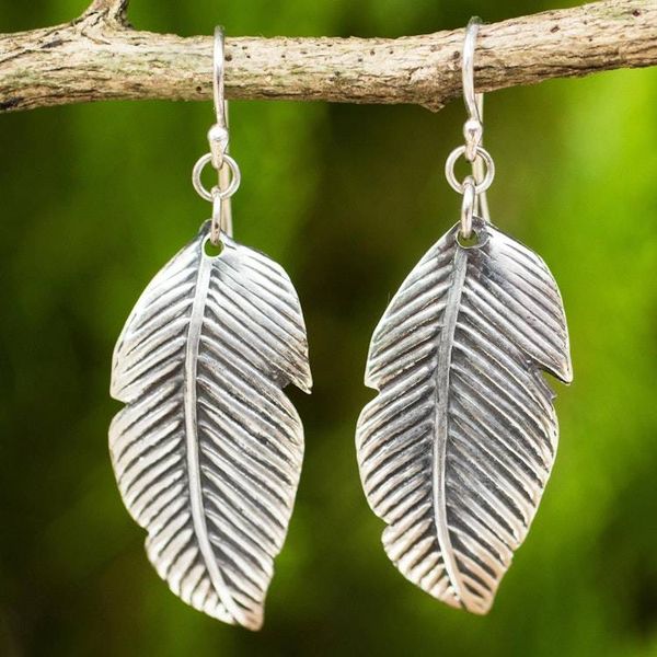 Alternate image for Sterling Silver Thai Tropical Leaf Earrings Handmade Jewelry Tropical Leaves