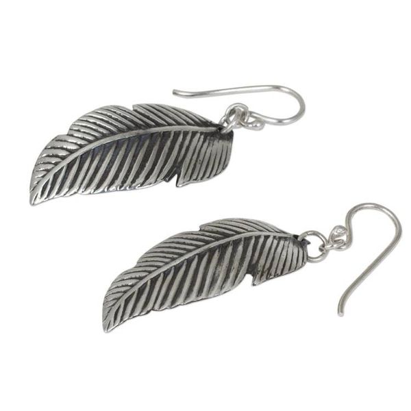 Alternate image for Sterling Silver Thai Tropical Leaf Earrings Handmade Jewelry Tropical Leaves