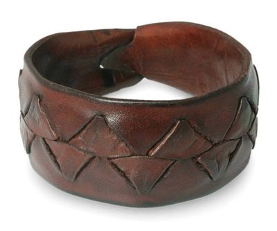 Alternate image for Mens Leather Wristband Bracelet Ayutthaya Brown