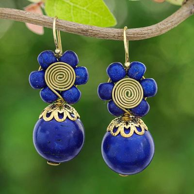 Alternate image for Blue Magnesite Floral Dangle Earrings with Brass Spirals Blue Bloom