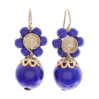 Alternate image for Blue Magnesite Floral Dangle Earrings with Brass Spirals Blue Bloom