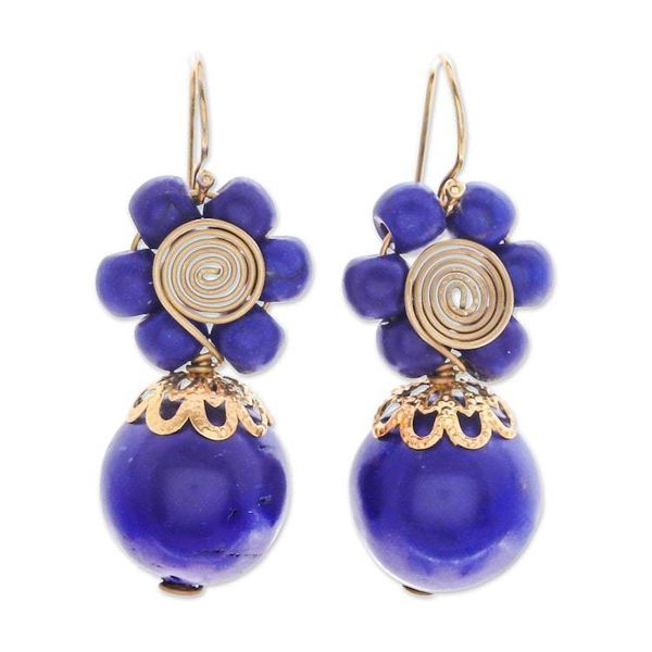 Alternate image for Blue Magnesite Floral Dangle Earrings with Brass Spirals Blue Bloom