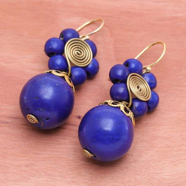 Alternate image for Blue Magnesite Floral Dangle Earrings with Brass Spirals Blue Bloom