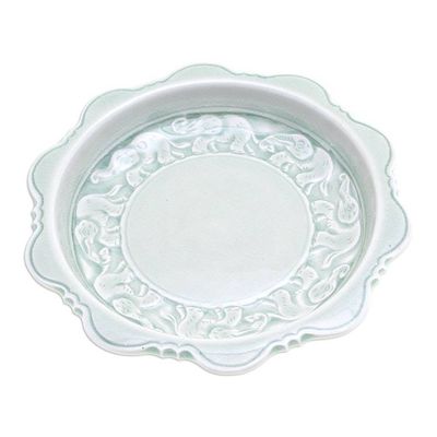 Alternate image for Celadon Ceramic Elephant-Themed Dessert Plate in Green Elephant Parade