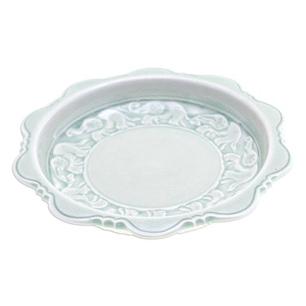 Alternate image for Celadon Ceramic Elephant-Themed Dessert Plate in Green Elephant Parade