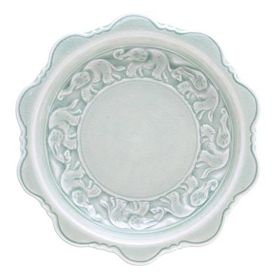 Alternate image for Celadon Ceramic Elephant-Themed Dessert Plate in Green Elephant Parade