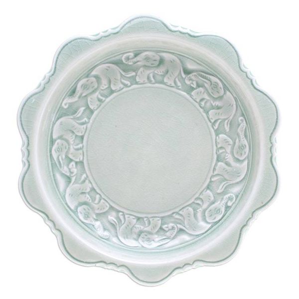 Alternate image for Celadon Ceramic Elephant-Themed Dessert Plate in Green Elephant Parade
