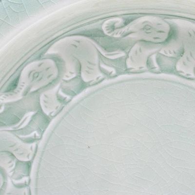 Alternate image for Celadon Ceramic Elephant-Themed Dessert Plate in Green Elephant Parade