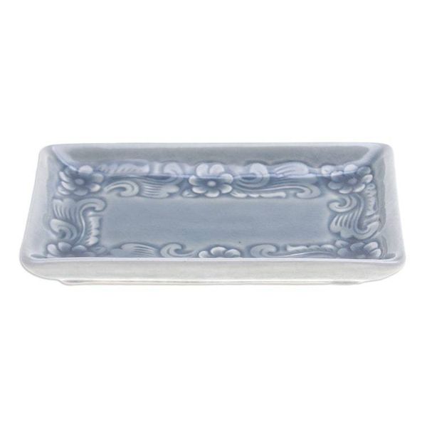 Alternate image for Handmade Floral-Themed Celadon Ceramic Catchall in Blue Floral Blue