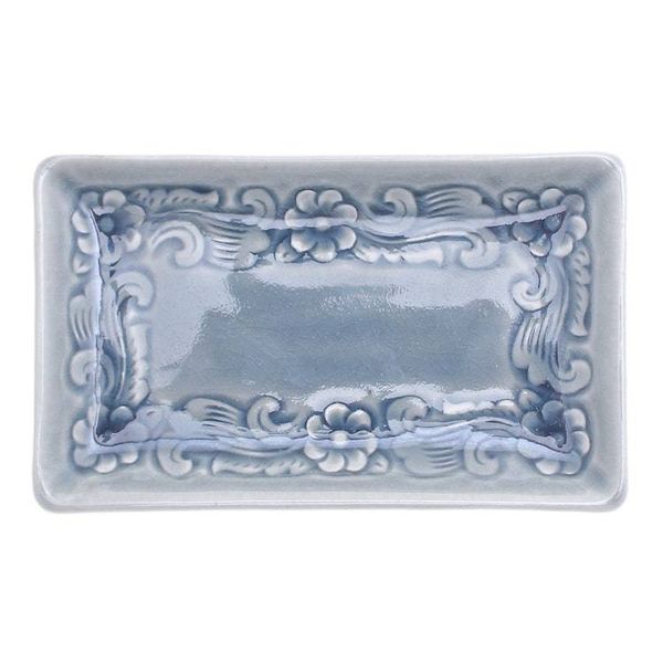 Alternate image for Handmade Floral-Themed Celadon Ceramic Catchall in Blue Floral Blue