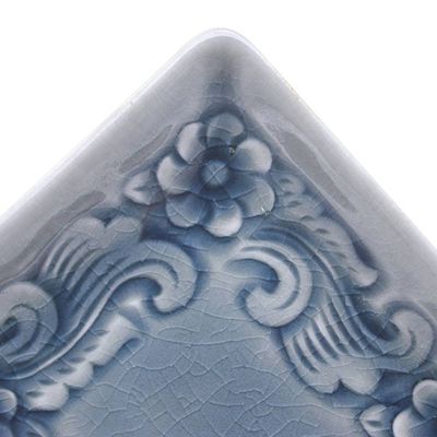 Alternate image for Handmade Floral-Themed Celadon Ceramic Catchall in Blue Floral Blue