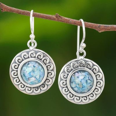 Alternate image for Curl Pattern Roman Glass Dangle Earrings from Thailand Sun of the Sea