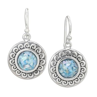 Alternate image for Curl Pattern Roman Glass Dangle Earrings from Thailand Sun of the Sea