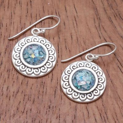 Alternate image for Curl Pattern Roman Glass Dangle Earrings from Thailand Sun of the Sea