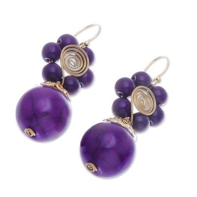 Alternate image for Purple Magnesite Floral Dangle Earrings with Brass Spirals Violet Bloom