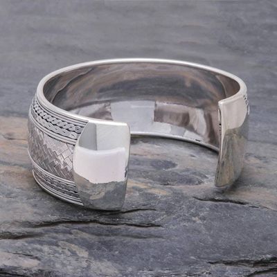 Alternate image for Woven Design Sterling Silver Cuff Bracelet Wave Effects