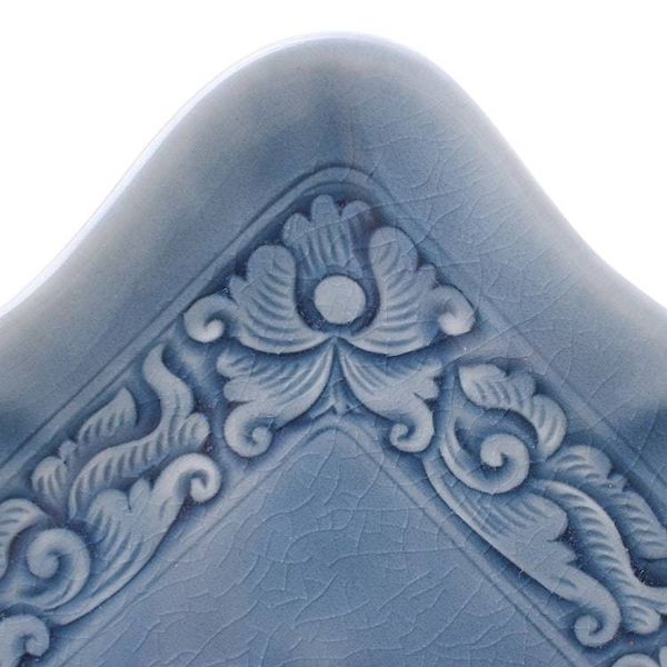 Alternate image for Handmade Celadon Ceramic Catchall with Floral Motifs in Blue Blue Allure