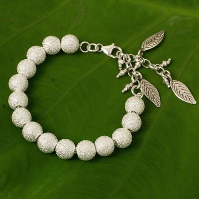 Alternate image for Hand Crafted Silver Beaded Bracelet with Leaf Charms Leaf Sparkle